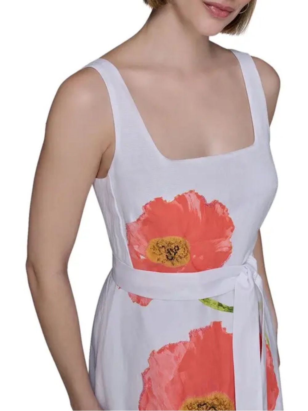 Karl Lagerfeld Paris Beaded Floral Linen Blend Belted Midi Dress Size 6 - Picture 11 of 12